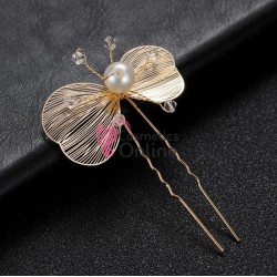 Ac metalic pentru par ACM014BB Floare aurie cu perle